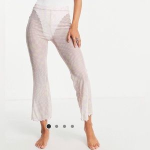 Topshop checkerboard print mesh kick flare beach pants